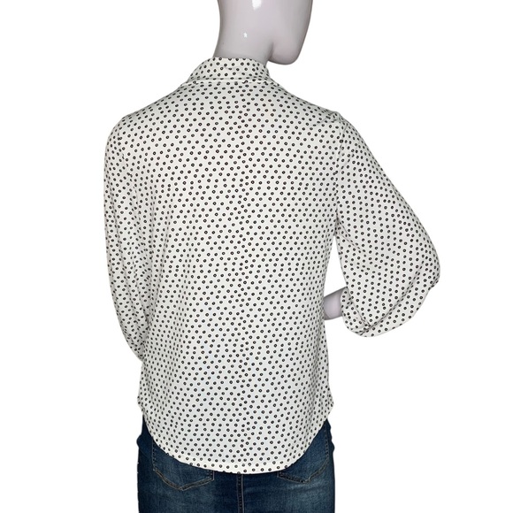 Adrianna Papell Top 3/4 Sleeve Bow Tie White Base Black Dipsy Floral Print Sz S - Picture 5 of 10